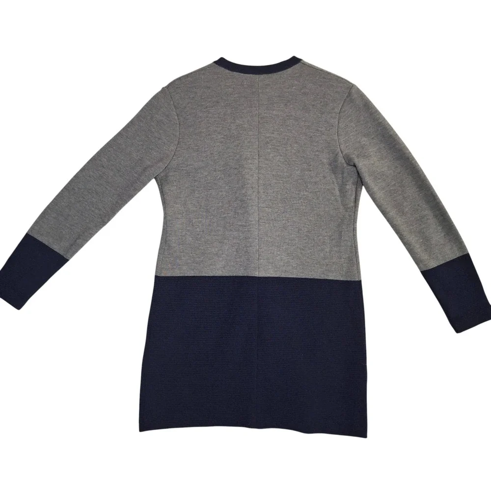 Dana Buchman Merino Wool Cardigan Sweater Grey Navy Colorblock Longline Womens M